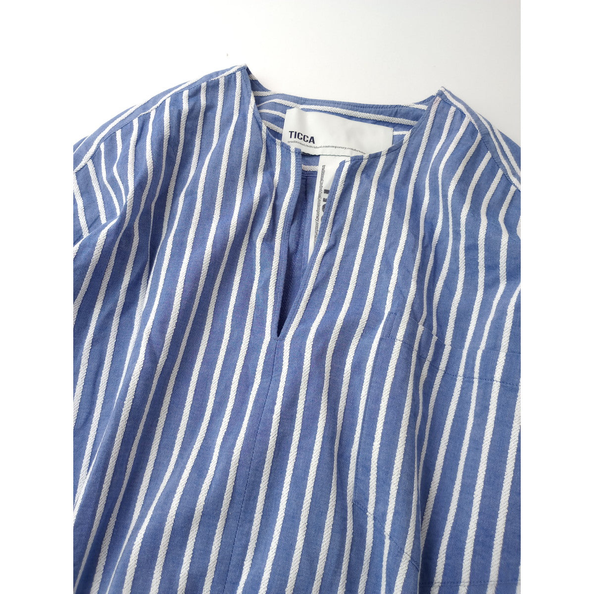 TICCA  ティッカ  キーネック 半袖 ワンピース  ストライプ  ブルー 【中古】
