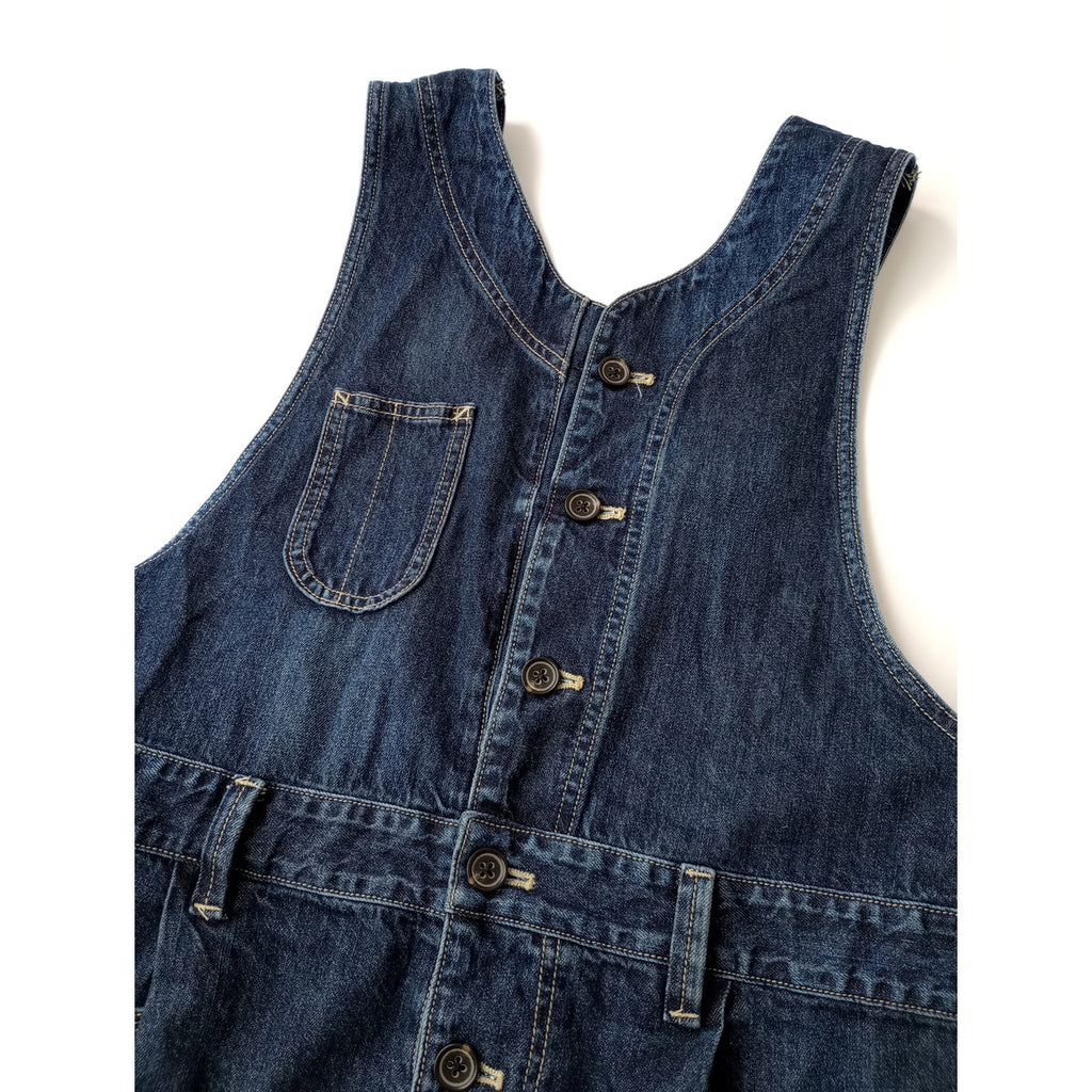 26SS tumugu: ツムグ 9oz デニム オールインワン  サロペット  ヴィンテージ加工  ネイビー  F【中古】