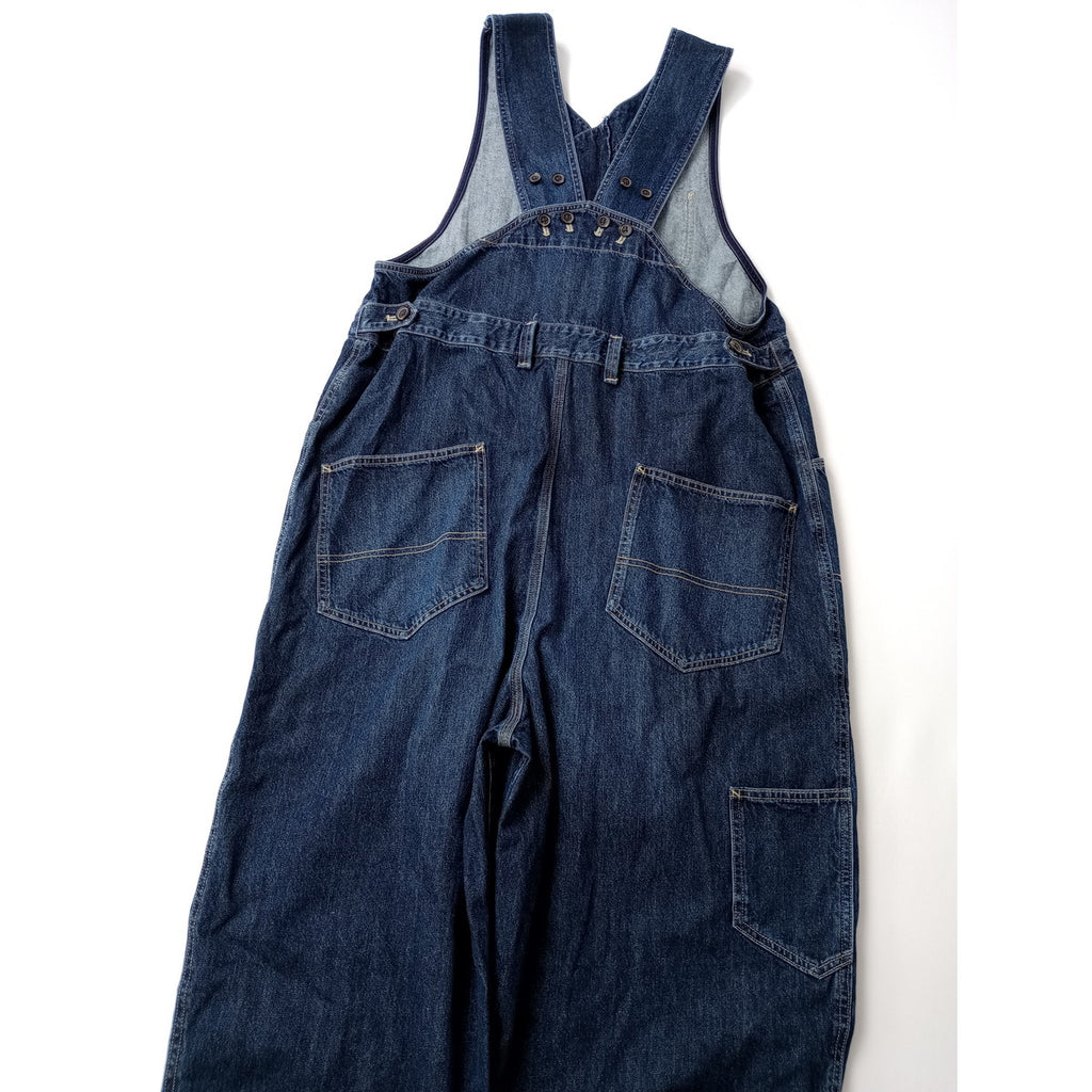 26SS tumugu: ツムグ 9oz デニム オールインワン  サロペット  ヴィンテージ加工  ネイビー  F【中古】