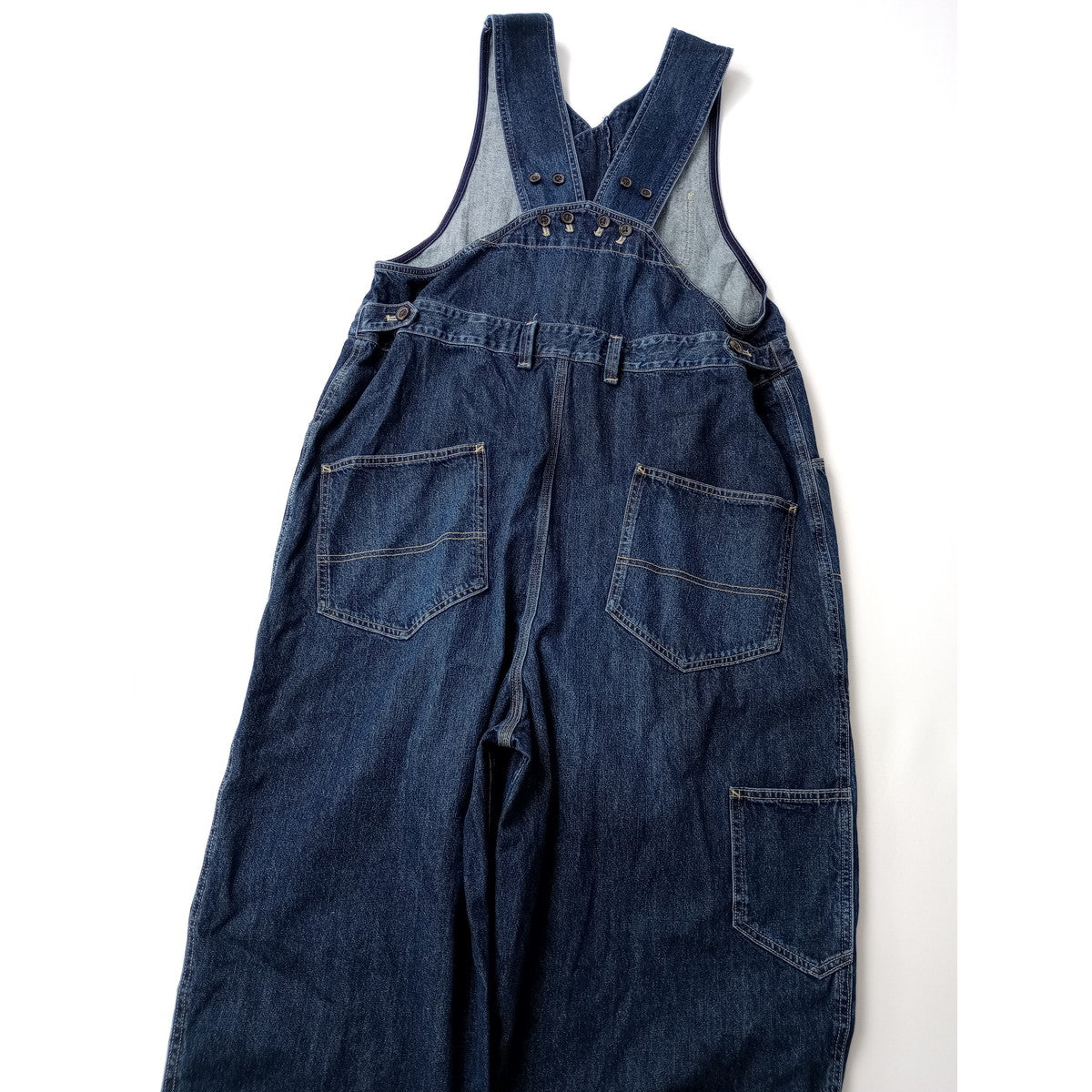26SS tumugu: ツムグ 9oz デニム オールインワン  サロペット  ヴィンテージ加工  ネイビー  F【中古】