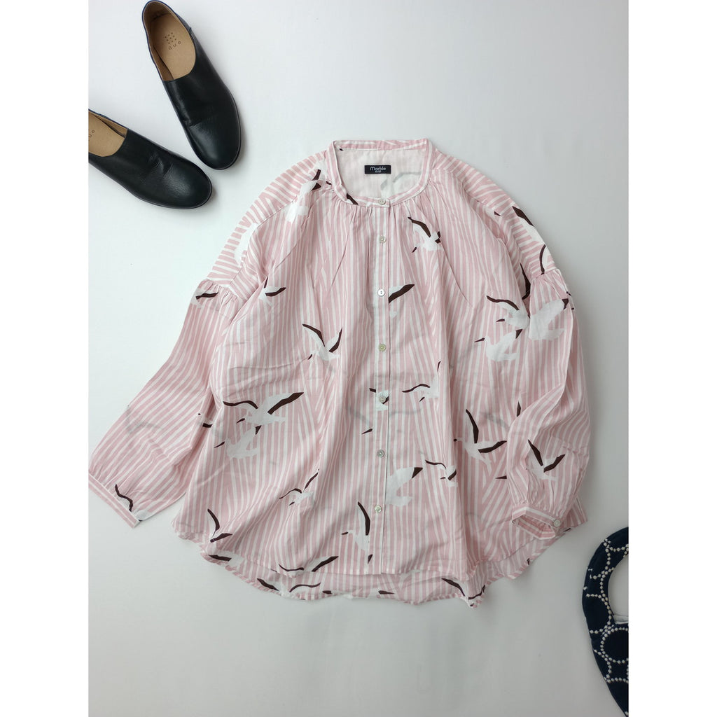 marble SUD  マーブルシュッド  コウノトリ  ストライプ  シャツ   長袖 トップス  ピンク  【中古】