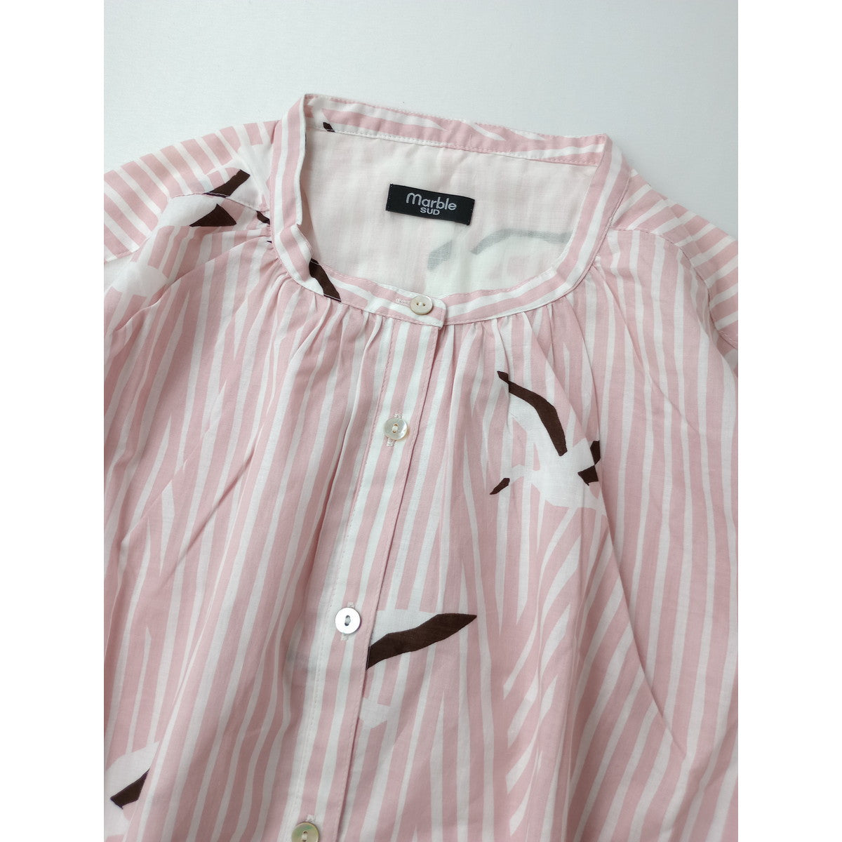 marble SUD  マーブルシュッド  コウノトリ  ストライプ  シャツ   長袖 トップス  ピンク  【中古】