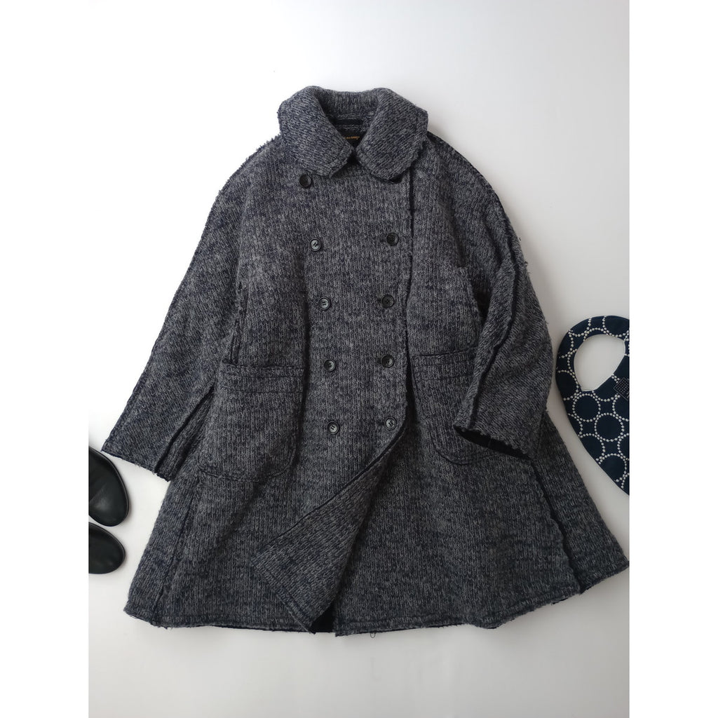 COMME des GARCONS コムデギャルソン ダブルブレスト ビッグシルエット ニット 裁断 バルーンコート  ネイビー  S (3M＋1568)【中古】
