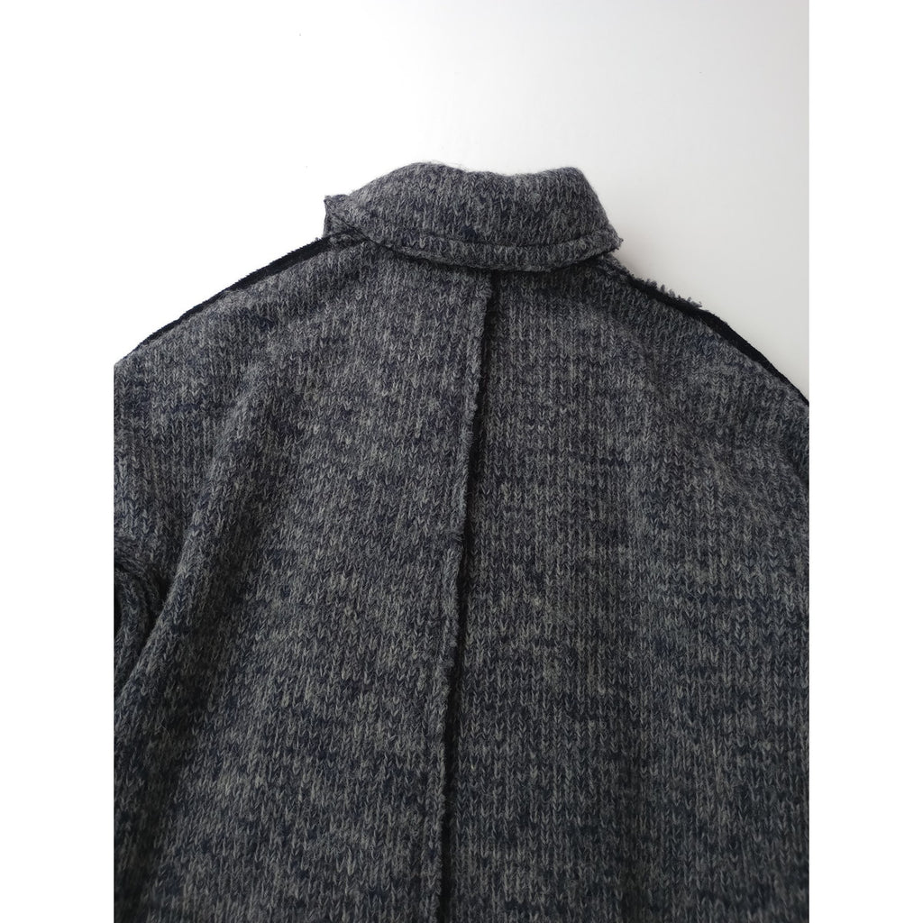COMME des GARCONS コムデギャルソン ダブルブレスト ビッグシルエット ニット 裁断 バルーンコート  ネイビー  S (3M＋1568)【中古】