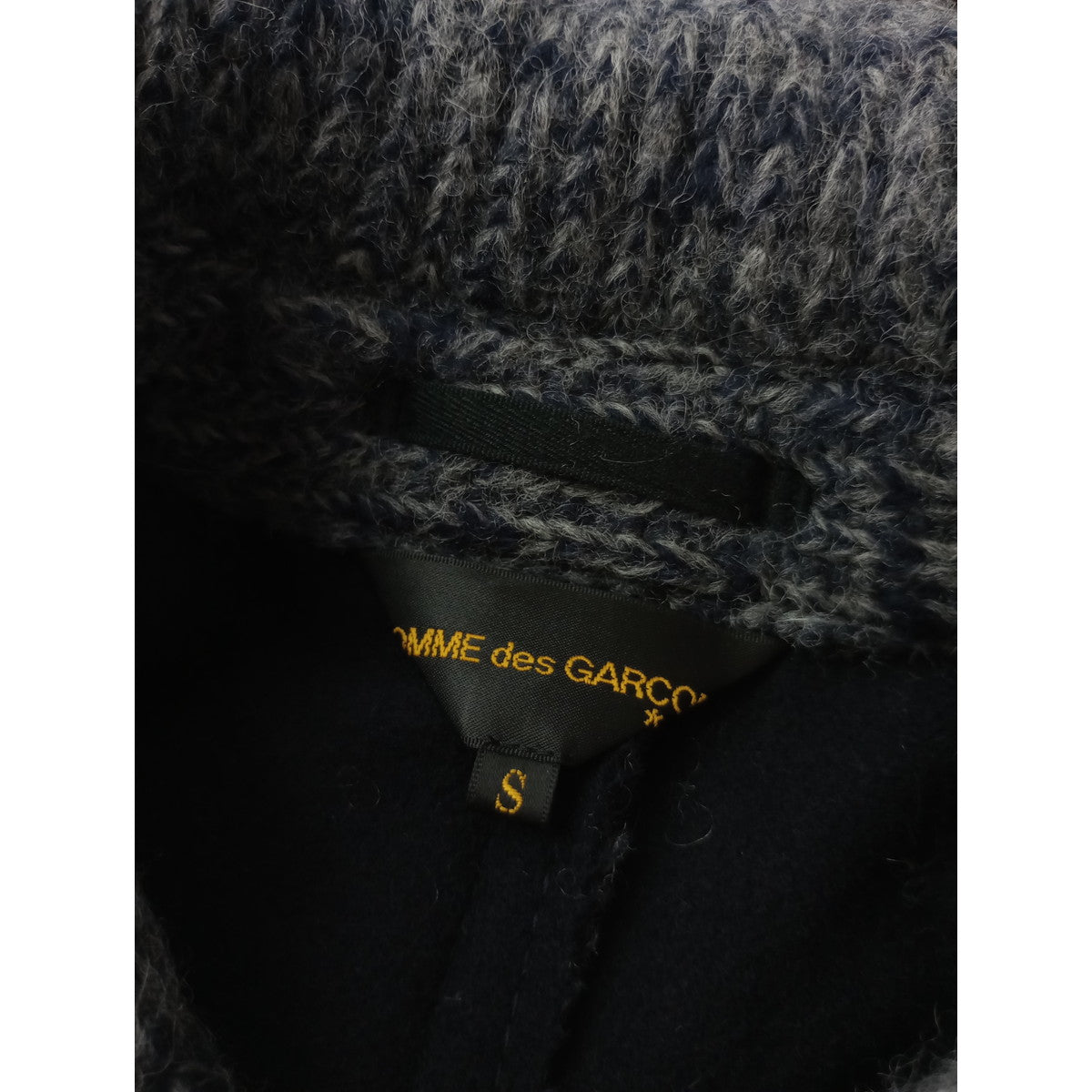 COMME des GARCONS コムデギャルソン ダブルブレスト ビッグシルエット ニット 裁断 バルーンコート  ネイビー  S (3M＋1568)【中古】