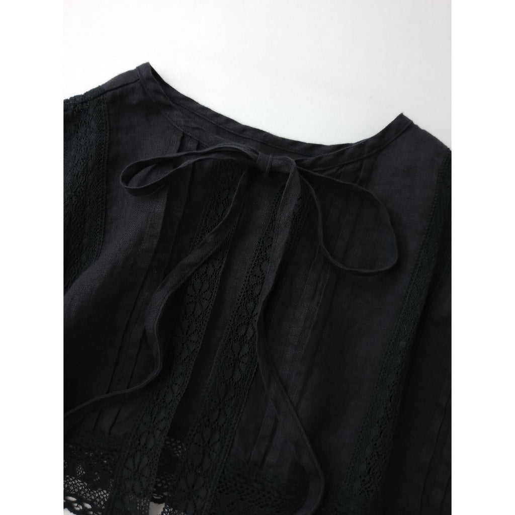 nest Robe ネストローブ リネン×レースケープカラー付け襟 黒 ブラック 【中古】