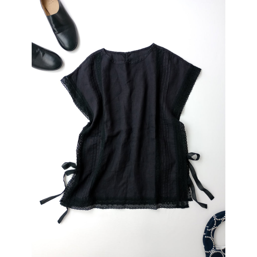 nest Robe  ネストローブ  リネン レース タッカー ベスト 黒 ブラック  【中古】