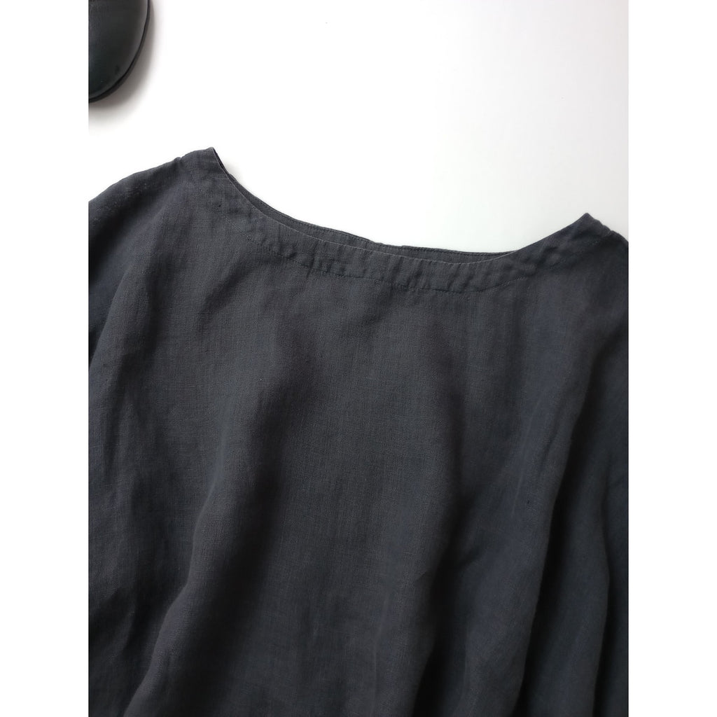 nest Robe  ネストローブ  リネン  ラッフル袖  Tブラウス  トップス  カットソー  墨黒  【中古】