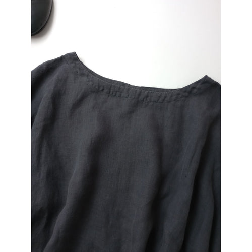 nest Robe  ネストローブ  リネン  ラッフル袖  Tブラウス  トップス  カットソー  墨黒  【中古】