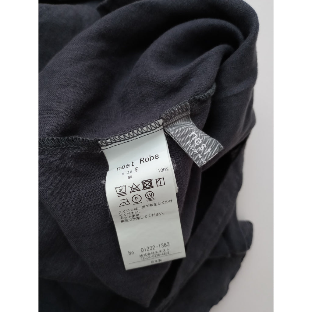 nest Robe  ネストローブ  リネン  ラッフル袖  Tブラウス  トップス  カットソー  墨黒  【中古】