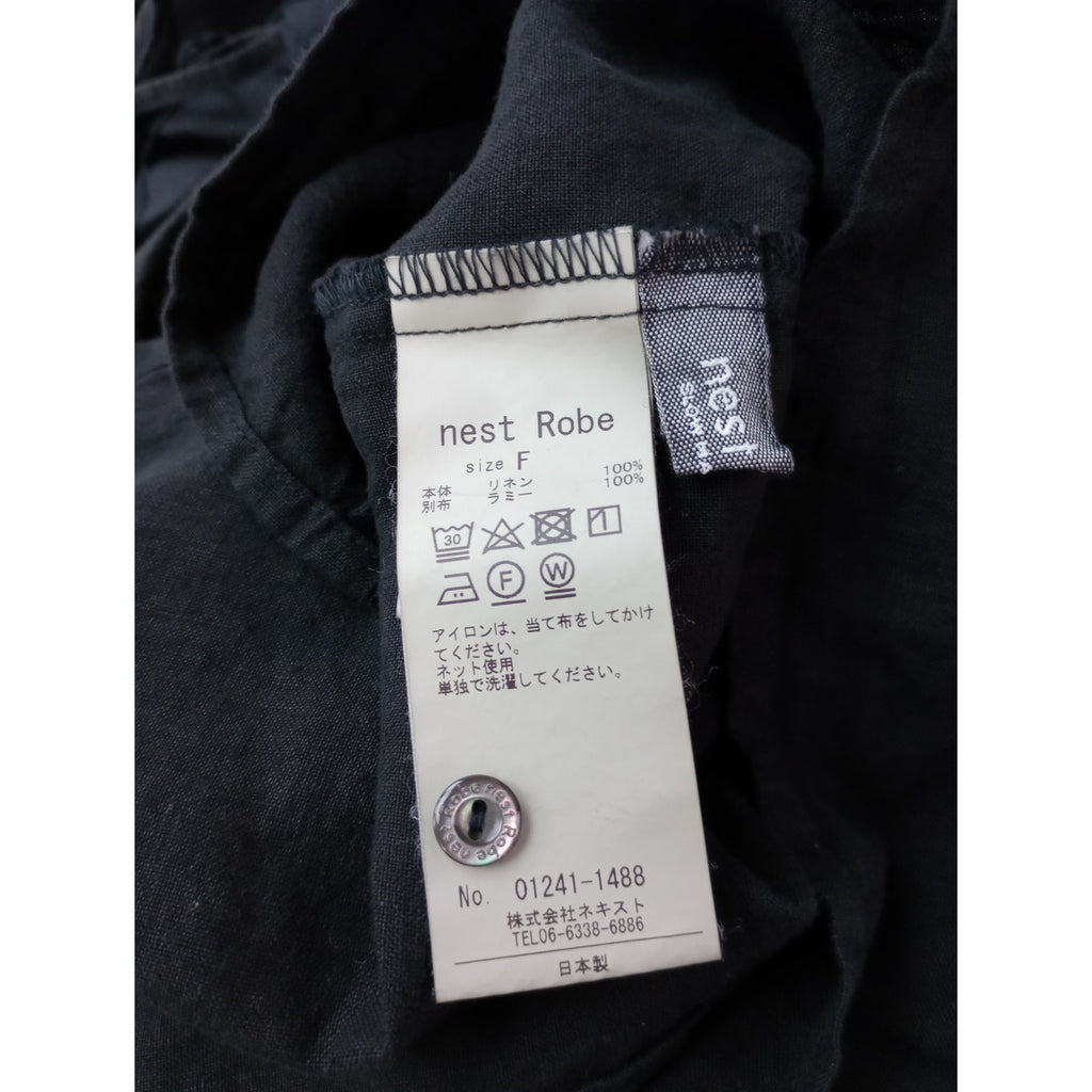 nest Robe  ネストローブ  リネン ラミー フリルカラー ブラウス  切替 シャツ トップス  黒 ブラック 【中古】