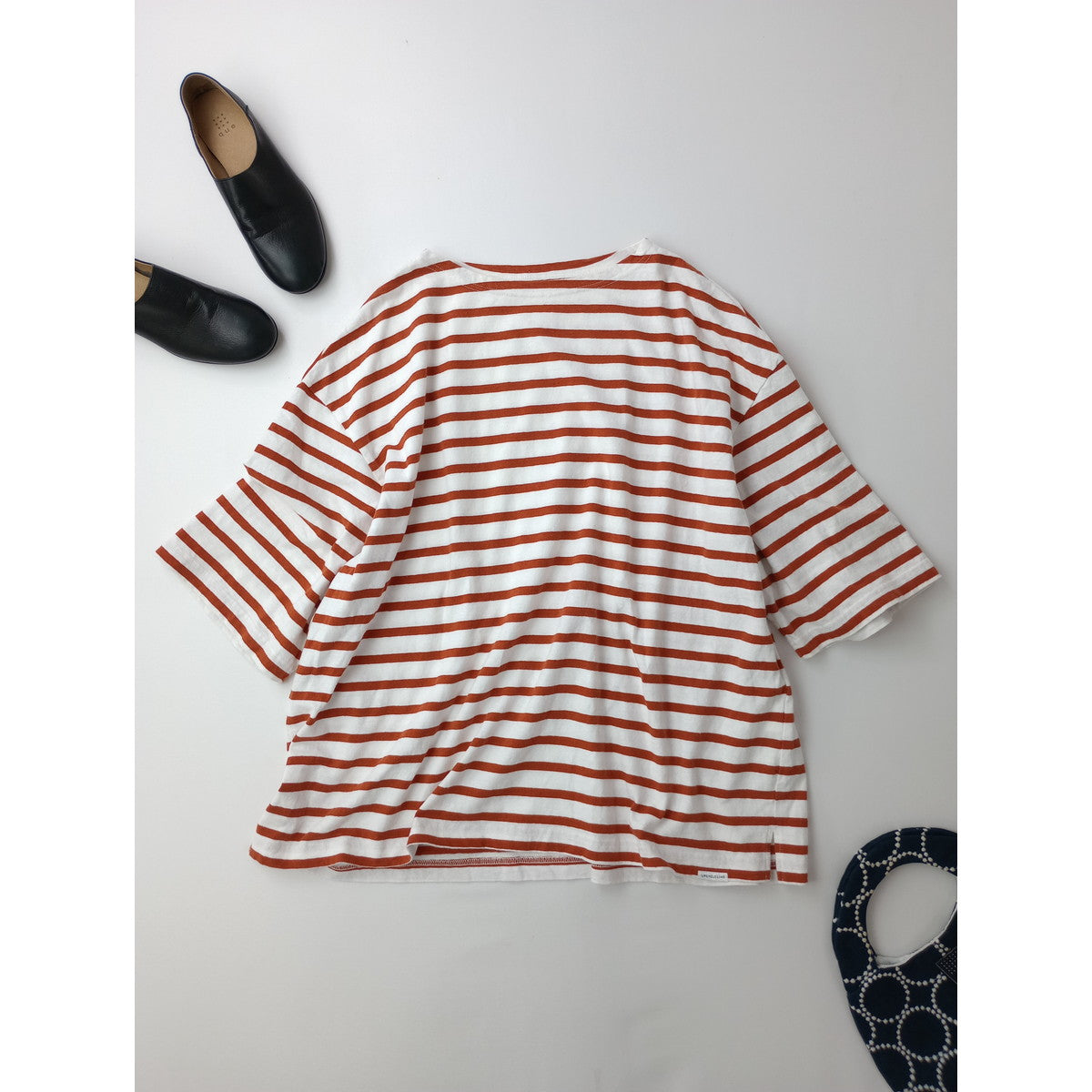 nest Robe ネストローブ  UPCYCLELINO 天竺ボーダーバスク Tシャツ  カットソー  トップス 赤 2 【中古】