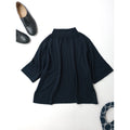 MARGARET HOWELL マーガレットハウエルTWISTED COTTON SILK  モックネック コットンシルク五分袖ニット セーター トップス ネイビー  2【中古】