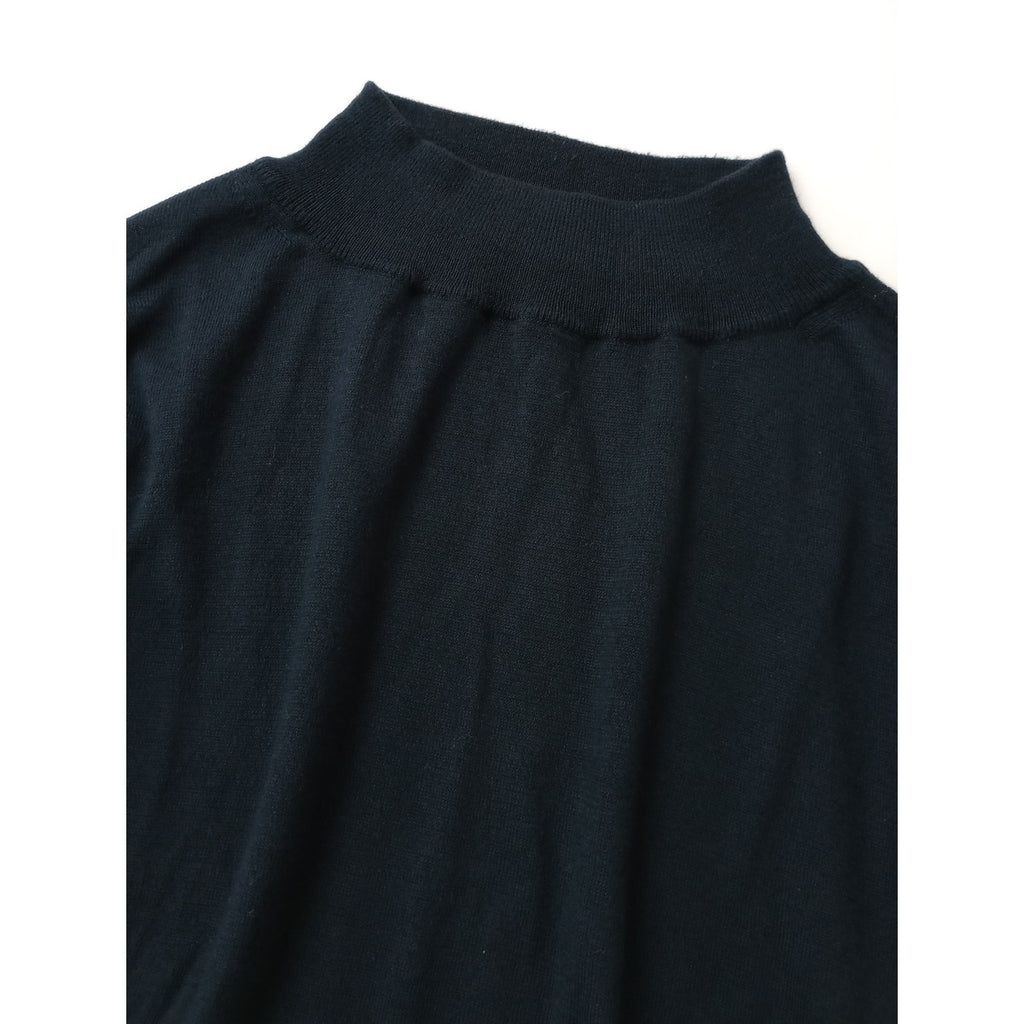 MARGARET HOWELL マーガレットハウエルTWISTED COTTON SILK  モックネック コットンシルク五分袖ニット セーター トップス ネイビー  2【中古】