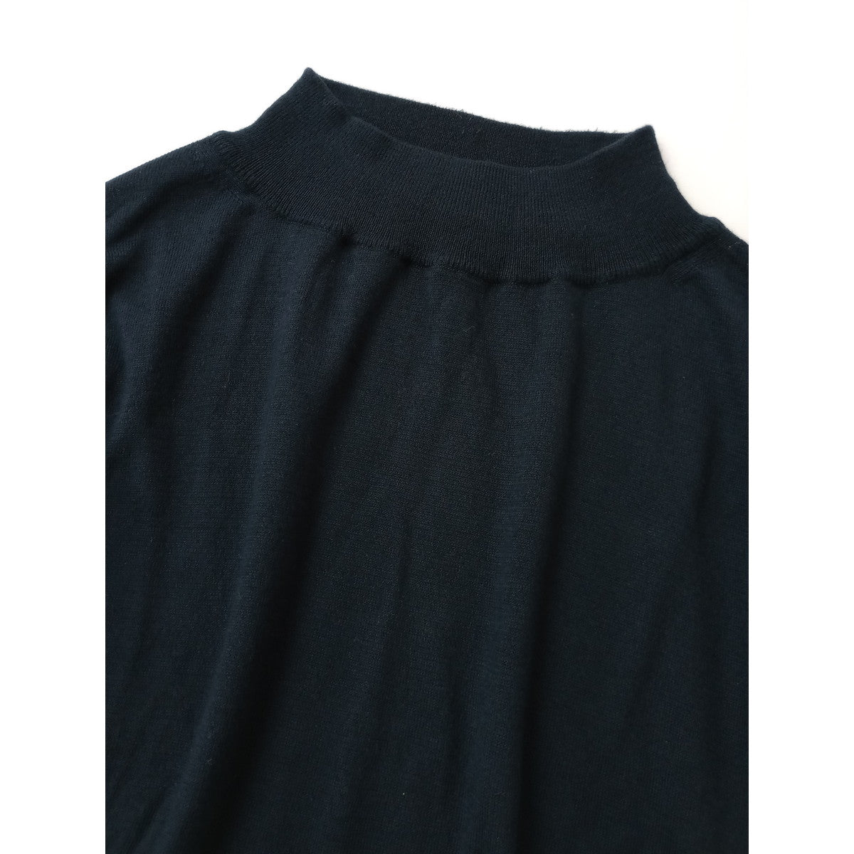 MARGARET HOWELL マーガレットハウエルTWISTED COTTON SILK  モックネック コットンシルク五分袖ニット セーター トップス ネイビー  2【中古】