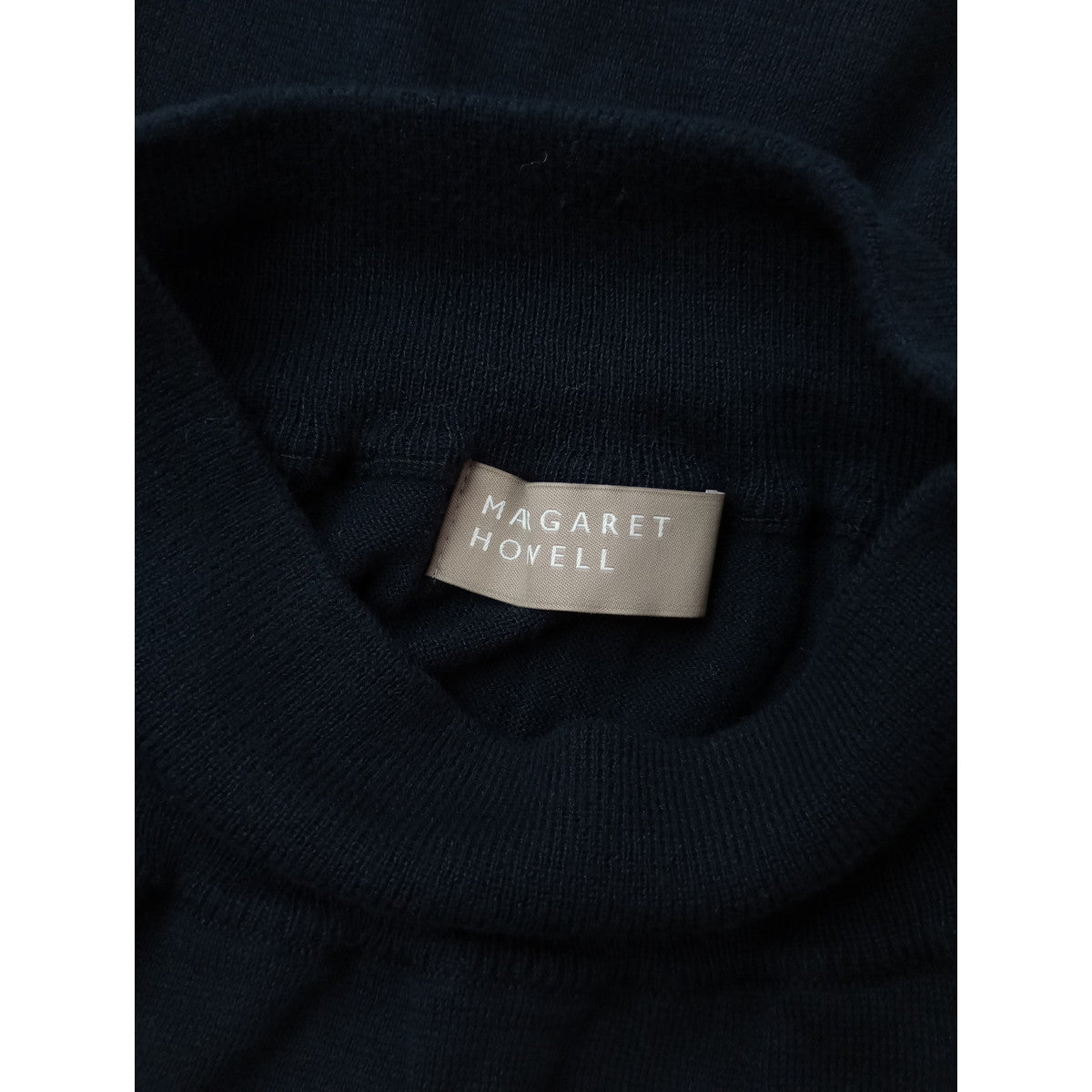 MARGARET HOWELL マーガレットハウエルTWISTED COTTON SILK  モックネック コットンシルク五分袖ニット セーター トップス ネイビー  2【中古】