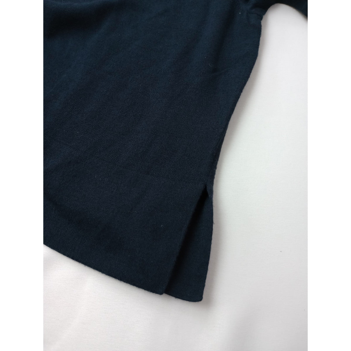 MARGARET HOWELL マーガレットハウエルTWISTED COTTON SILK  モックネック コットンシルク五分袖ニット セーター トップス ネイビー  2【中古】