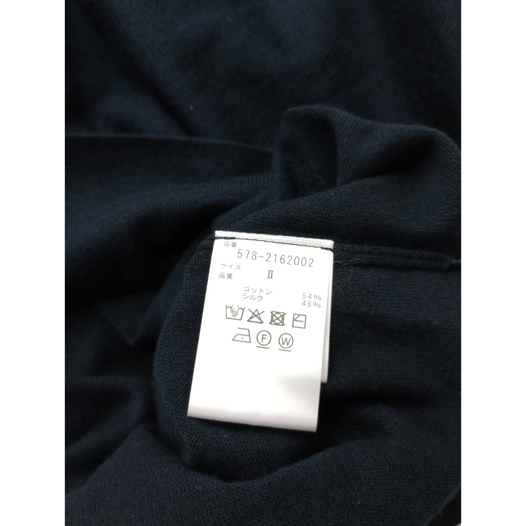 MARGARET HOWELL マーガレットハウエルTWISTED COTTON SILK  モックネック コットンシルク五分袖ニット セーター トップス ネイビー  2【中古】