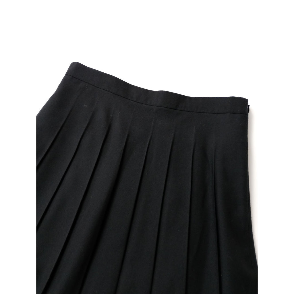 MARGARET HOWELL マーガレットハウエルFINE FLANNEL SKIRT ウール 毛 混 プリーツ ロングスカート 2 黒 ブラック (5M＋2235)【中古】   【中古】