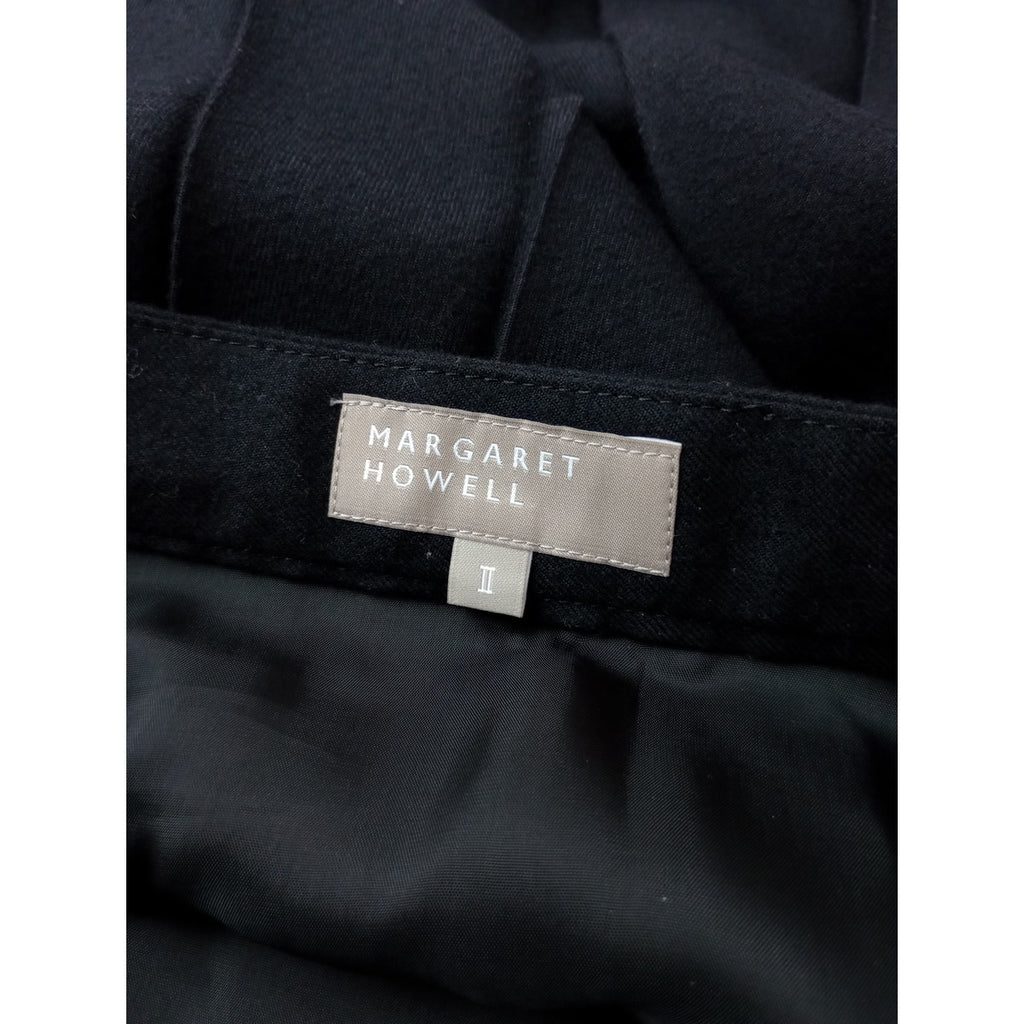 MARGARET HOWELL マーガレットハウエルFINE FLANNEL SKIRT ウール 毛 混 プリーツ ロングスカート 2 黒 ブラック (5M＋2235)【中古】   【中古】