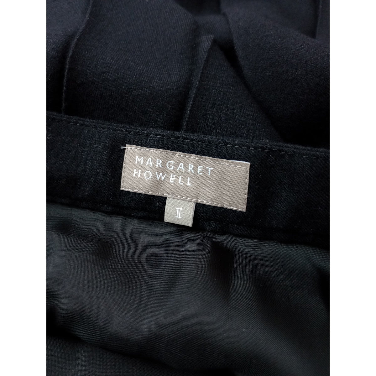 MARGARET HOWELL マーガレットハウエルFINE FLANNEL SKIRT ウール 毛 混 プリーツ ロングスカート 2 黒 ブラック (5M＋2235)【中古】   【中古】