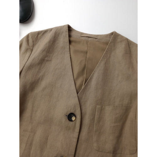 MARGARET HOWELL マーガレットハウエル  PLAIN LINEN JACKET リネン 麻 100％ ノーカラー ジャケット ベージュ 2  【中古】