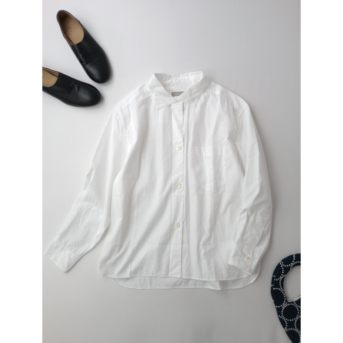 MARGARET HOWELL マーガレットハウエル PLAIN POPLIN 長袖 シャツ コットン 綿 100％ 白 ホワイト 1【中古】