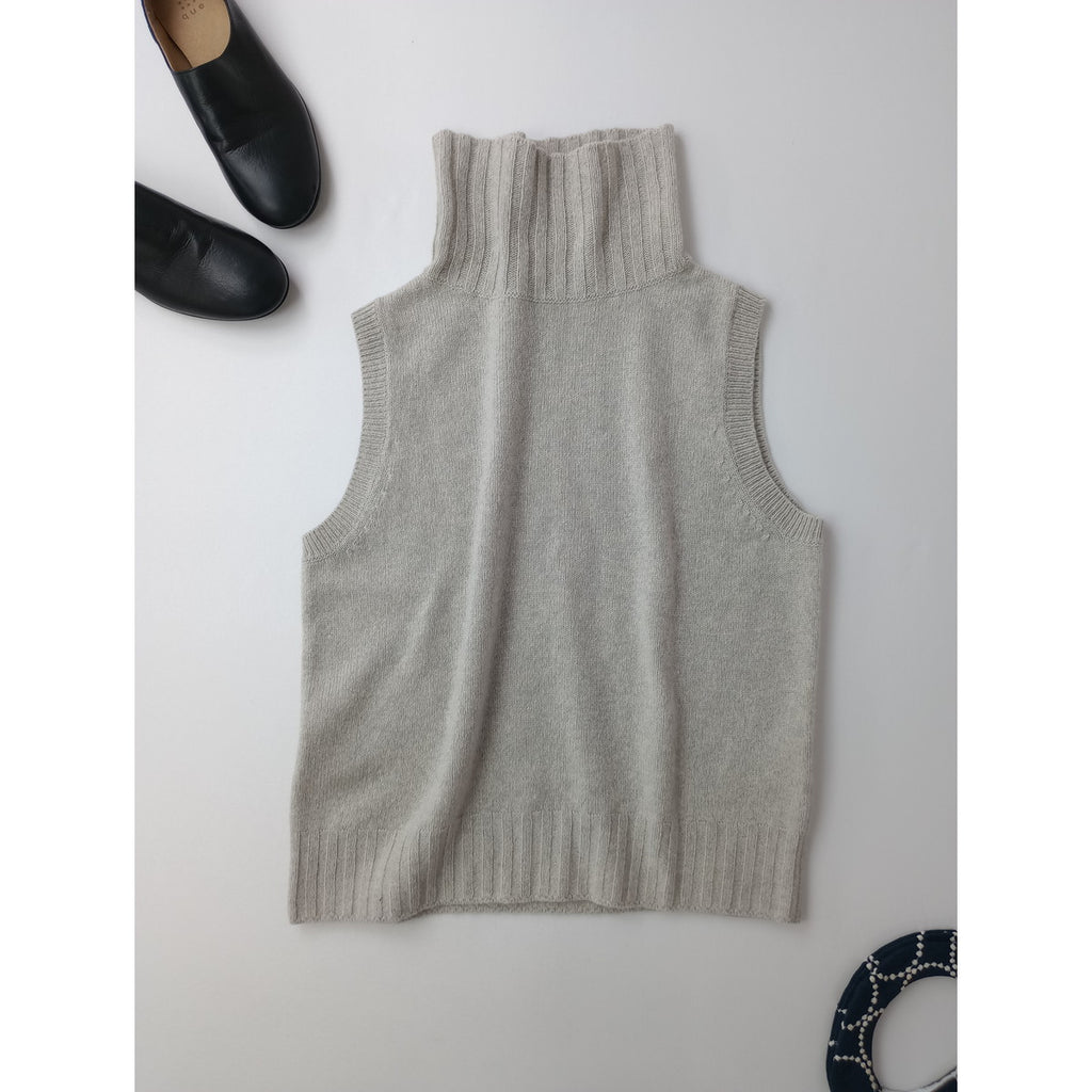 MARGARET HOWELLマーガレットハウエル SLEEVELESS TURTLE NECK KNITウールカシミヤ シルク タートルネック ニット ベストトップス ベージュ 2(5M＋2259)【中古】