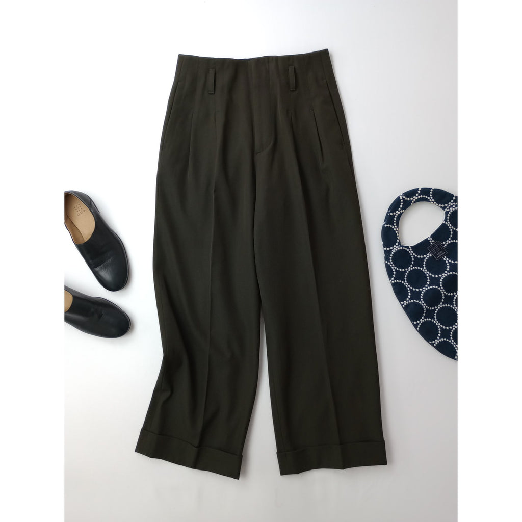 MARGARET HOWELL マーガレットハウエル COMPACT COTTON WOO ウール コットン パンツ 2 カーキ 【中古】