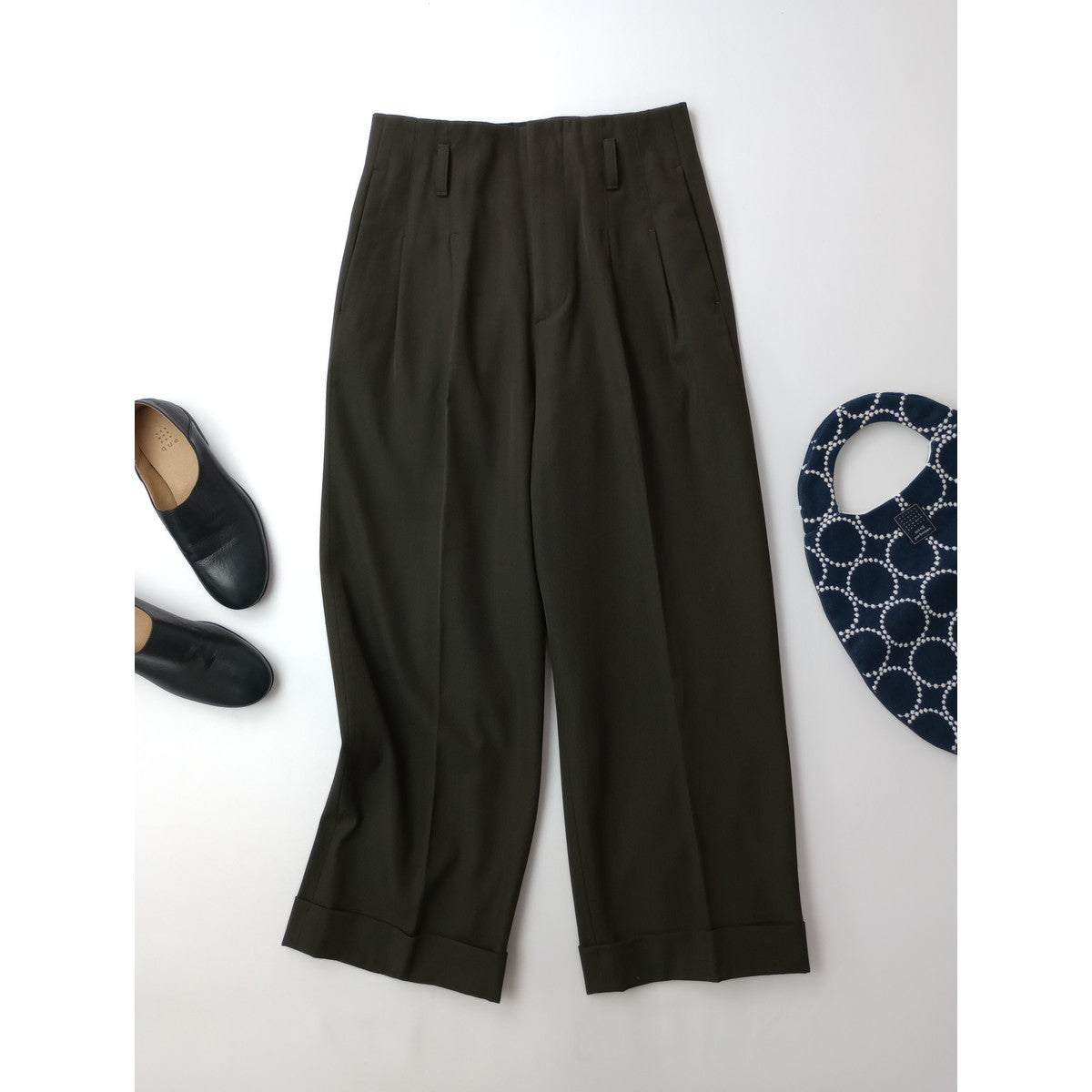 MARGARET HOWELL マーガレットハウエル COMPACT COTTON WOO ウール コットン パンツ 2 カーキ 【中古】