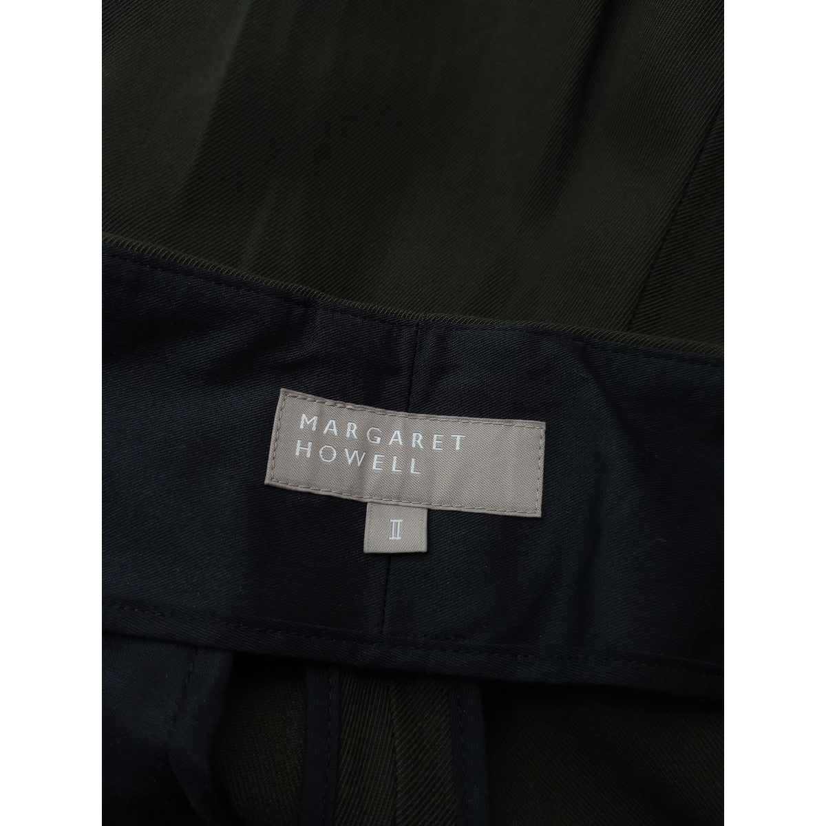 MARGARET HOWELL マーガレットハウエル COMPACT COTTON WOO ウール コットン パンツ 2 カーキ 【中古】