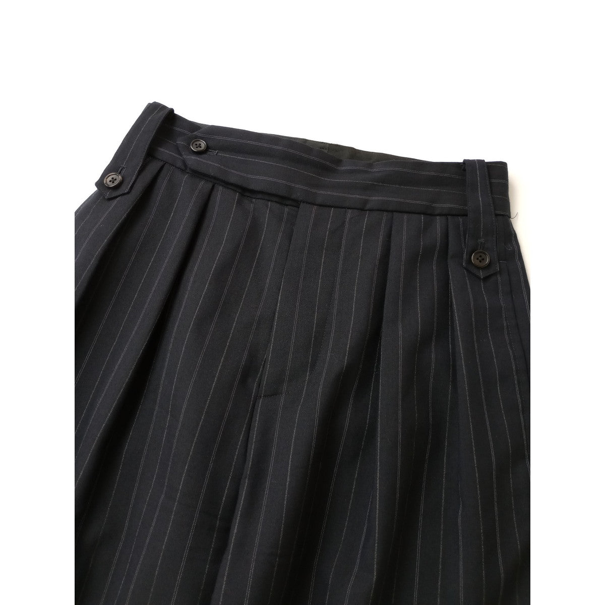 MARGARET HOWELL × FOX BROTHERS マーガレットハウエル ウール 毛 100％ ストライプ パンツ ダークネイビー 1 【中古】