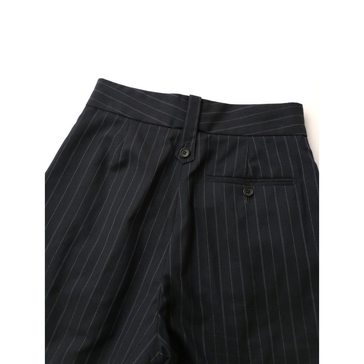 MARGARET HOWELL × FOX BROTHERS マーガレットハウエル ウール 毛 100％ ストライプ パンツ ダークネイビー 1 【中古】