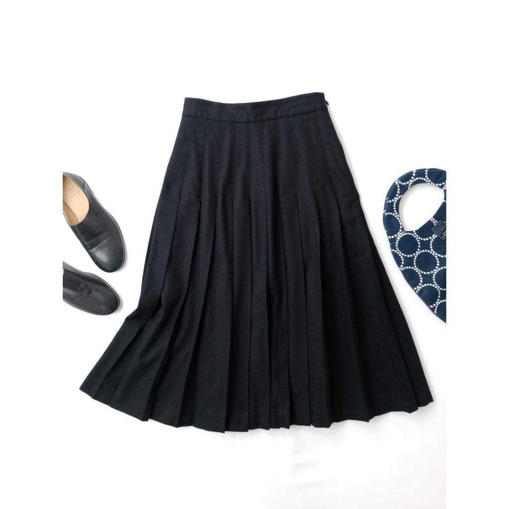 MARGARET HOWELL × FOX BROTHERS マーガレットハウエル FLANNEL SKIRTウール 毛 100％ フランネル  ロングスカート 黒 ブラック 1 (5M＋2682)【中古】