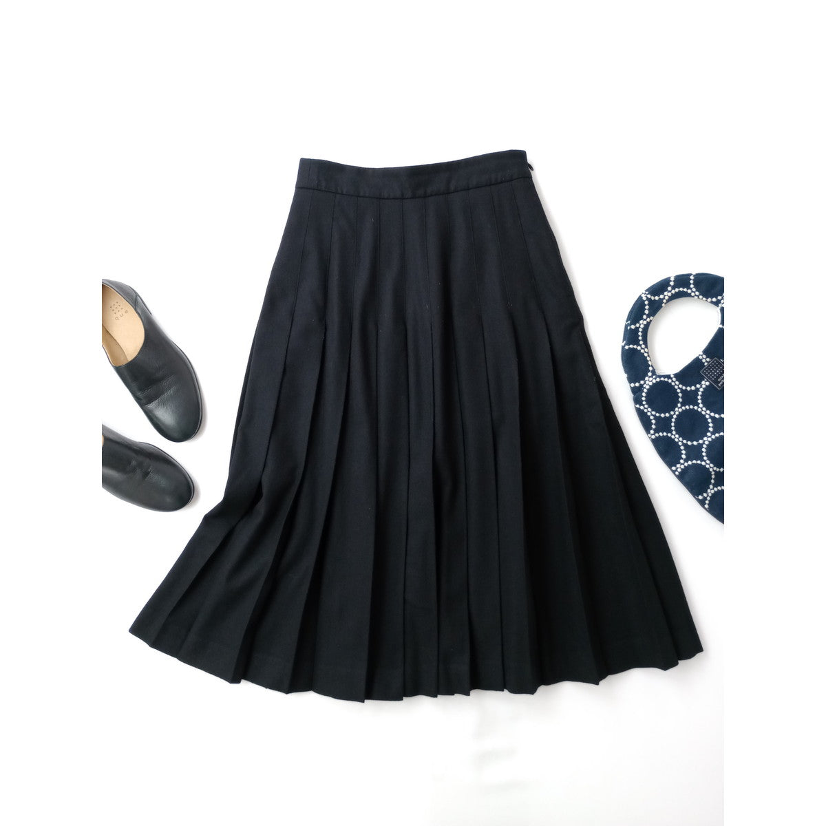 MARGARET HOWELL × FOX BROTHERS マーガレットハウエル FLANNEL SKIRTウール 毛 100％ フランネル  ロングスカート 黒 ブラック 1 (5M＋2682)【中古】