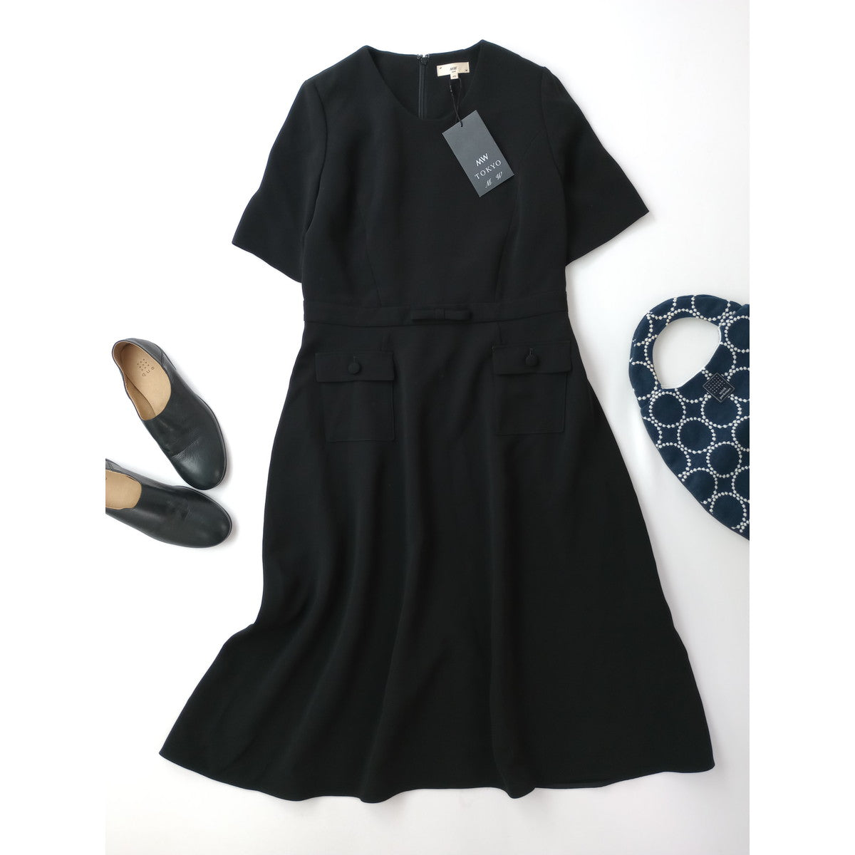 新品 26SS MW tokyo エムダブリュー TRIACETATE  U-NECK DRESS トリアセテート Uネックドレス ロング ワンピース 黒 ブラック 40
