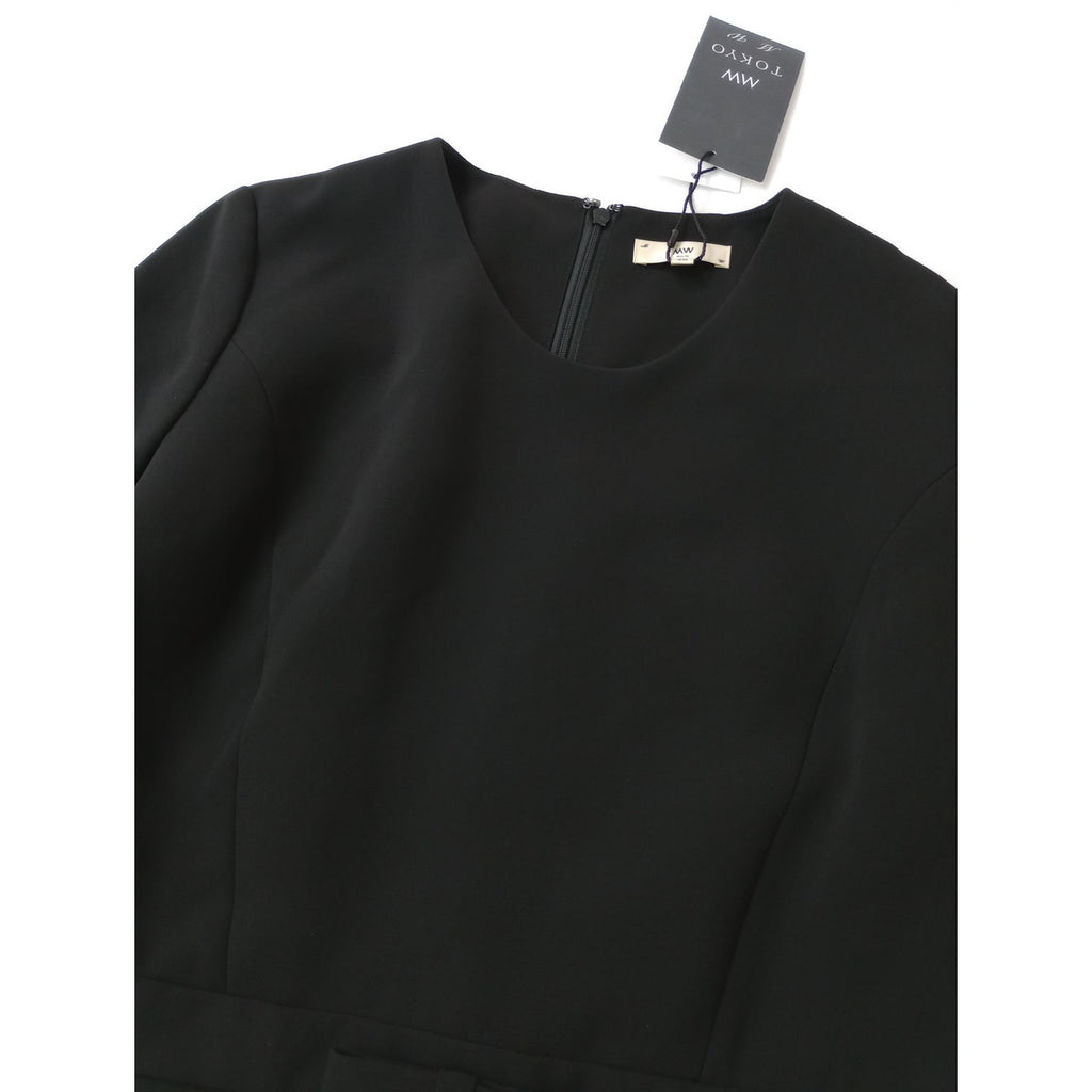 新品 26SS MW tokyo エムダブリュー TRIACETATE  U-NECK DRESS トリアセテート Uネックドレス ロング ワンピース 黒 ブラック 40