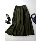 edit & co. エディット アンドコー French Linen Frilled Hem Gather Skirt フレンチリネン フリル ロングスカート マキシ カーキ 2 【中古】