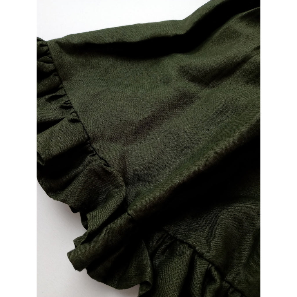 edit & co. エディット アンドコー French Linen Frilled Hem Gather Skirt フレンチリネン フリル ロングスカート マキシ カーキ 2 【中古】