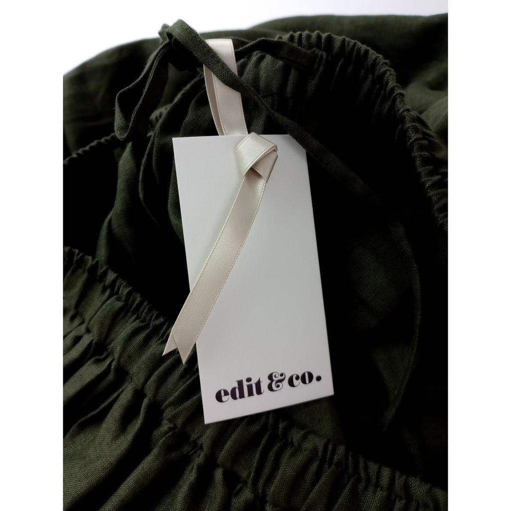 edit & co. エディット アンドコー French Linen Frilled Hem Gather Skirt フレンチリネン フリル ロングスカート マキシ カーキ 2 【中古】