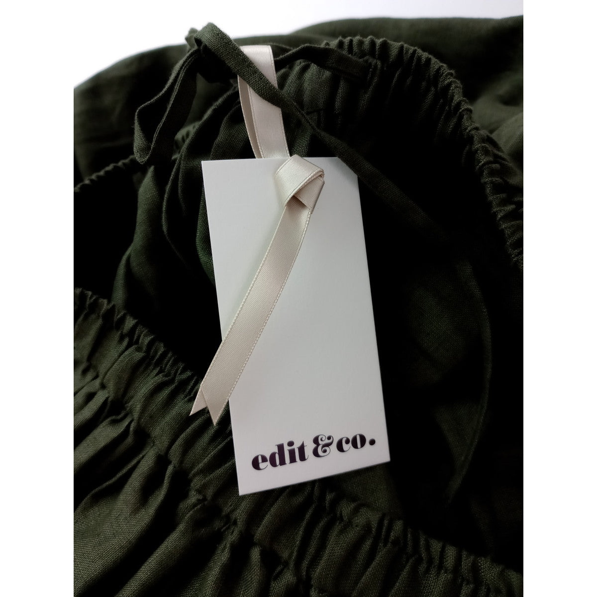 edit & co. エディット アンドコー French Linen Frilled Hem Gather Skirt フレンチリネン フリル ロングスカート マキシ カーキ 2 【中古】