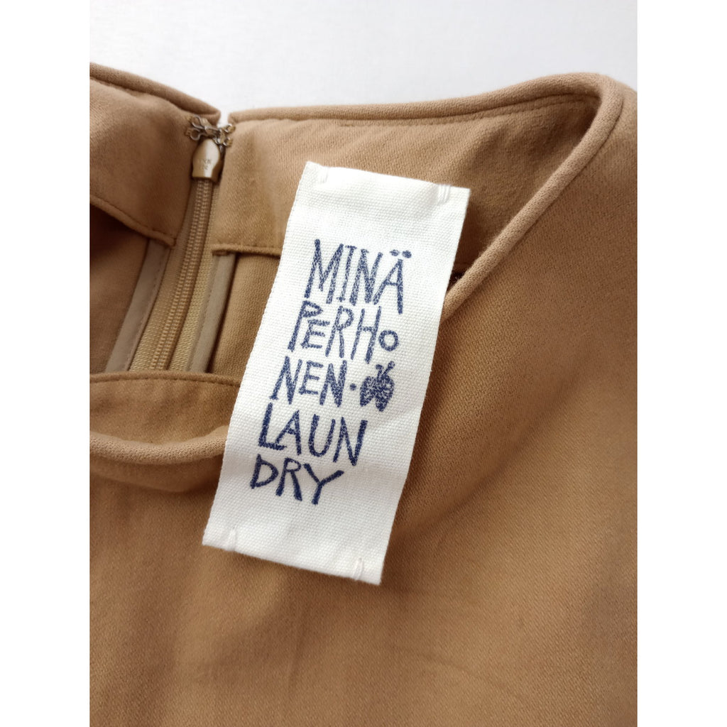 mina perhonen laundry ミナペルホネンランドリー HAPPA 刺繍 フレンチスリーブ ひざ丈ワンピース ベージュ 36 【中古】