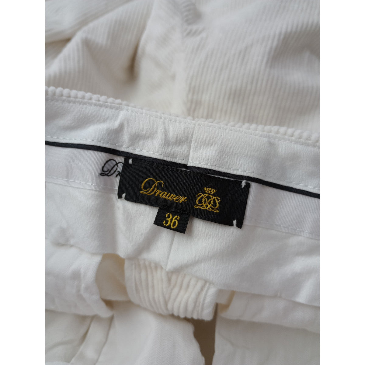 DRAWER  ドゥロワー  コーデュロイ ワイド パンツ  白 36 (5M＋2234)【中古】