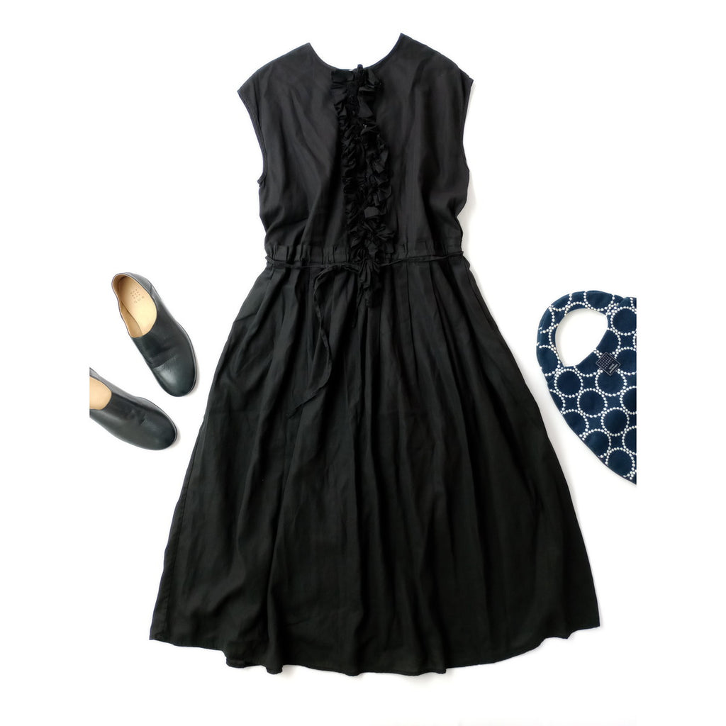 Antipast アンティパスト COATED COTTON DRESS フリル ドレス ロングワンピース  1 黒 ブラック 【中古】