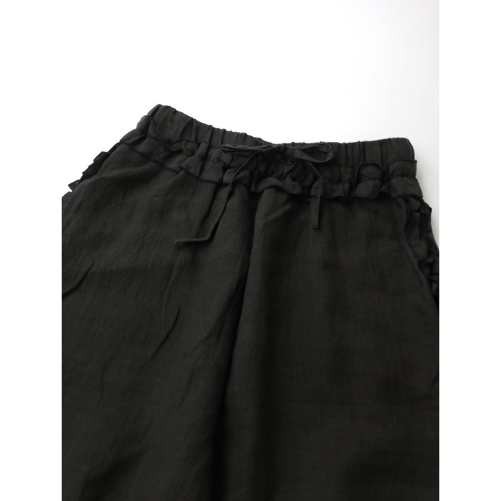 SOWA   ソーワ フリル ワイド パンツ リネン 麻 100％ 黒 ブラック 【中古】