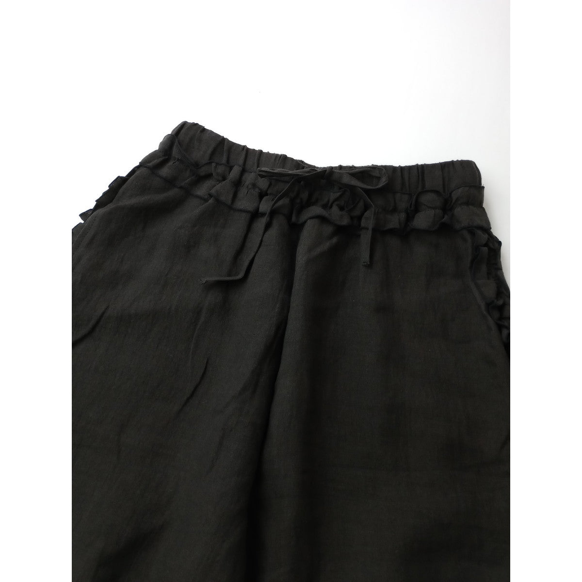 SOWA   ソーワ フリル ワイド パンツ リネン 麻 100％ 黒 ブラック 【中古】