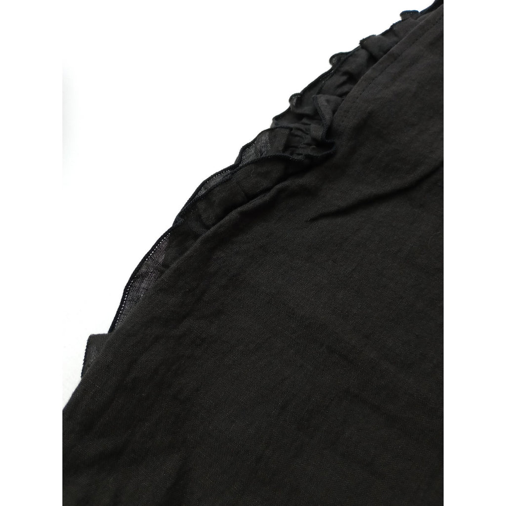 SOWA   ソーワ フリル ワイド パンツ リネン 麻 100％ 黒 ブラック 【中古】