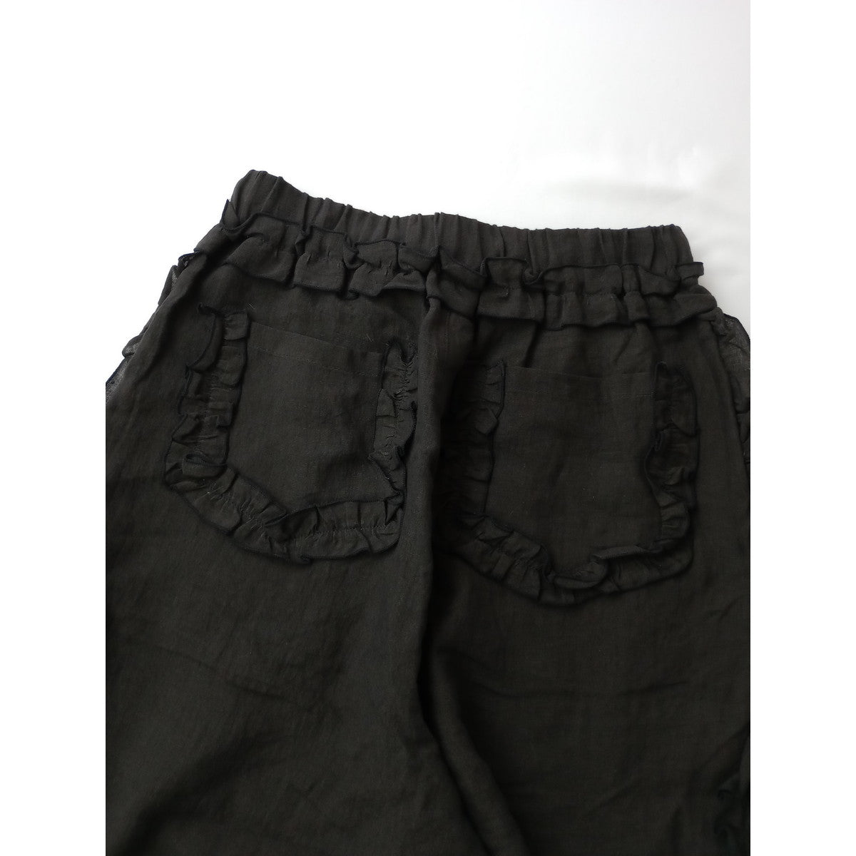 SOWA   ソーワ フリル ワイド パンツ リネン 麻 100％ 黒 ブラック 【中古】