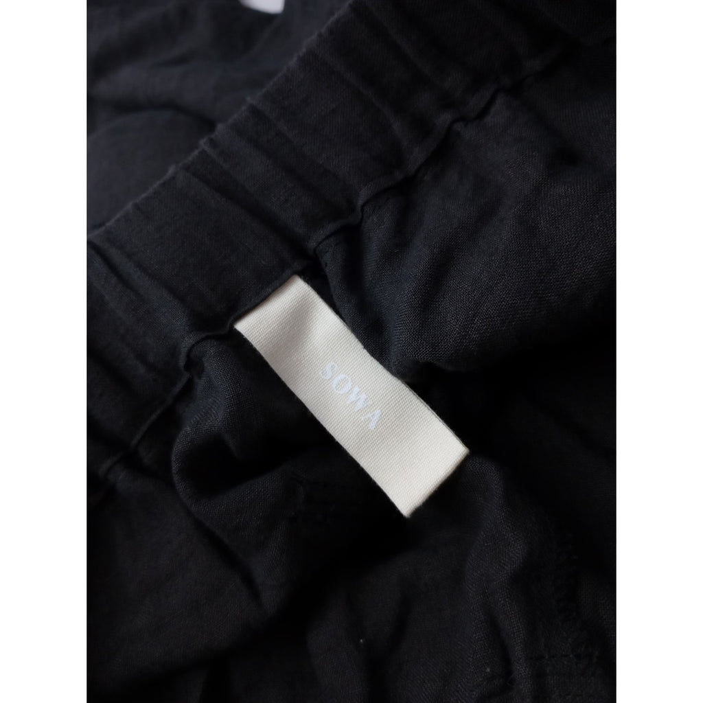 SOWA   ソーワ フリル ワイド パンツ リネン 麻 100％ 黒 ブラック 【中古】