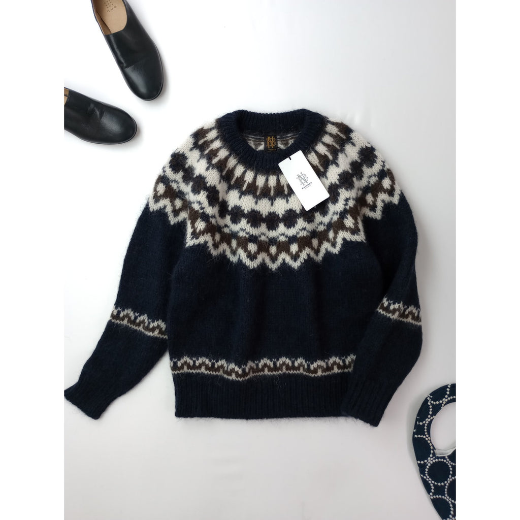 BATONER バトナー MOHAIR NORDIC CREW NECK モヘヤ ノルディック クルーネック ニット セーター  ネイビー  1  (6M＋2336)【中古】